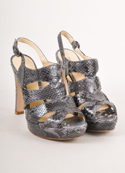 Black and Blue Snakeskin Sandal Heels