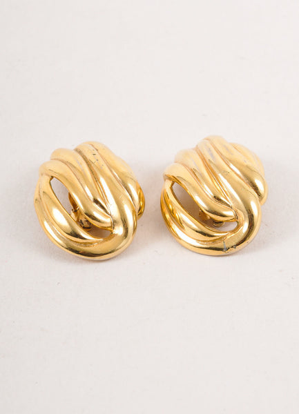 Gold Toned Textured Oval Earrings