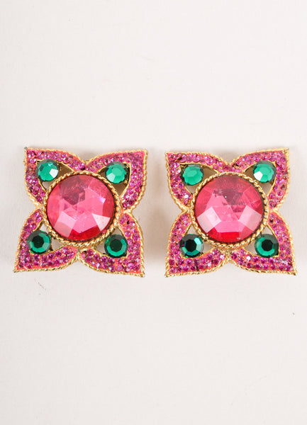 Gold, Pink, and Green Gemstone Earrings