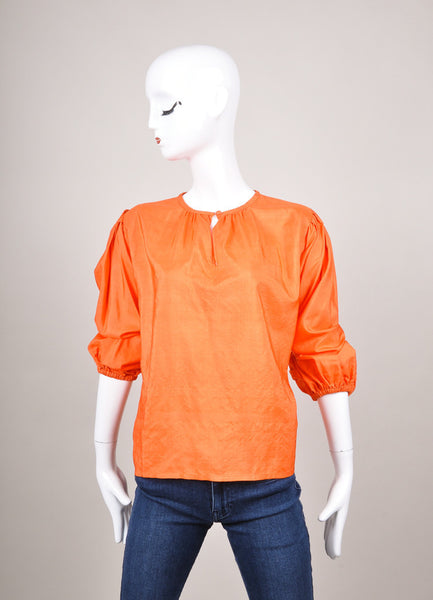 Orange Silk Long Sleeve Pleasant Blouse