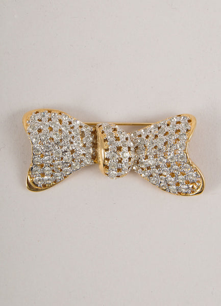 Gold and Silver Rhinestone Embellished Bow Pin