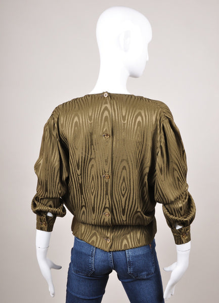 Olive Green Wood Print Button Up Top