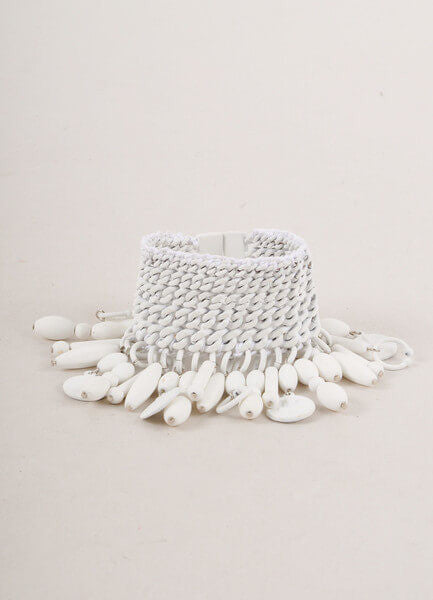 White Wide Matte Coated Curb Chain and Bead Bracelet