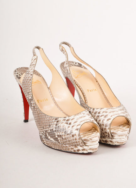 Brown and Cream Python Peep Toe Slingback Pumps