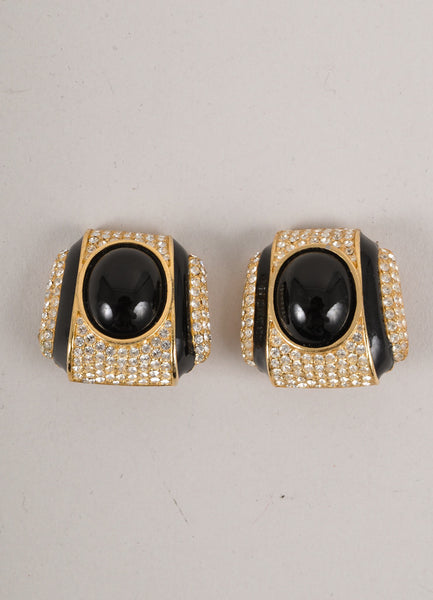 Black, Gold, and Silver Rhinestone Embellished Earrings