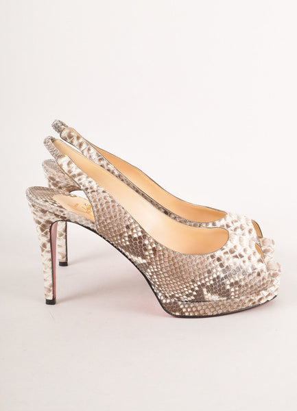 Brown and Cream Python Peep Toe Slingback Pumps