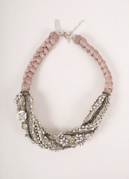 New With Tags Taupe and Silver Chunky Embellished Braided Statement Necklace