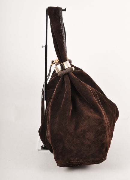 Brown and Gold Suede Chunky Ring Detail "Saba" Hobo Bag