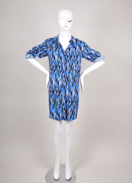 New Multicolor Blue Pattern Shirt Dress