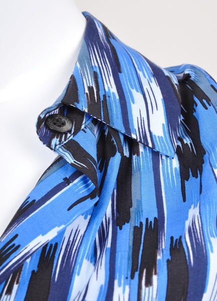 New Multicolor Blue Pattern Shirt Dress