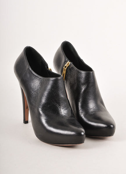 Black Leather Pointed Toe Hidden Platform Ankle Booties