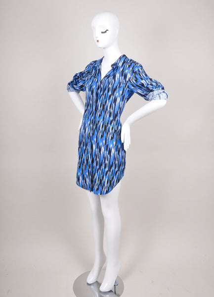 New Multicolor Blue Pattern Shirt Dress