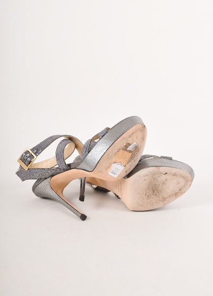 Grey and Silver Glitter Criss-Cross Strappy Platform Sandals