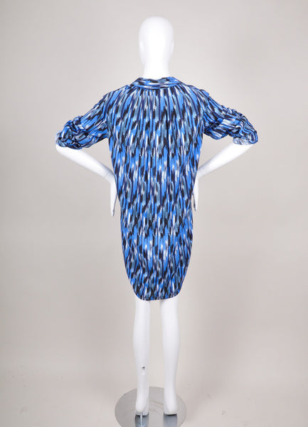 New Multicolor Blue Pattern Shirt Dress