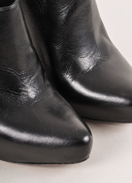 Black Leather Pointed Toe Hidden Platform Ankle Booties