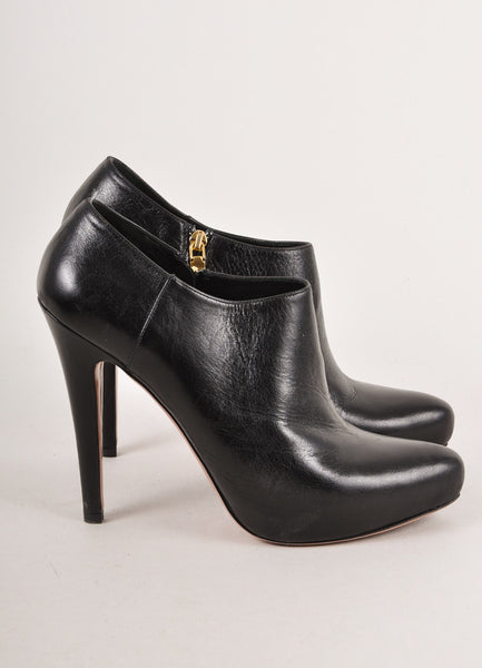 Black Leather Pointed Toe Hidden Platform Ankle Booties