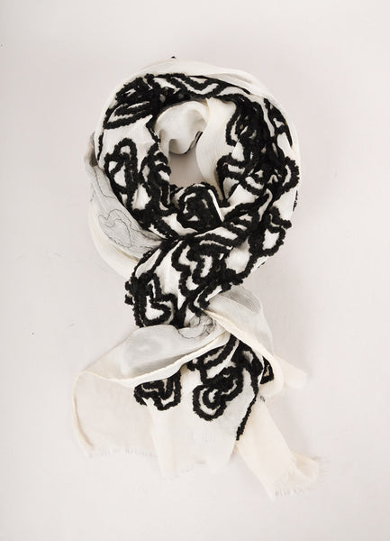 Black and Cream Silk Textured Scarf