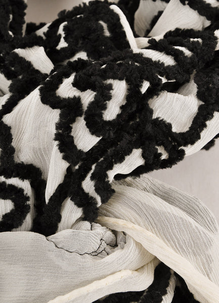 Black and Cream Silk Textured Scarf