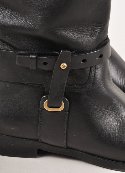 Black Leather Knee High Harness Riding Boots