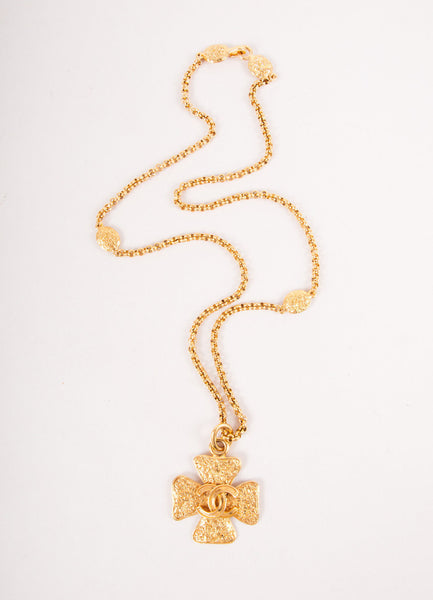 Gold Toned Four Leaf Clover "CC" Chain Necklace