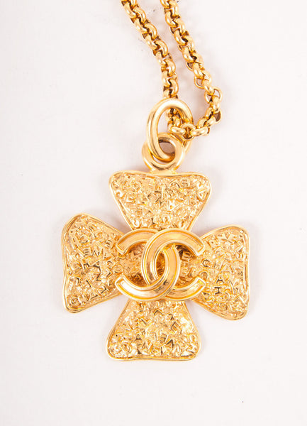 Gold Toned Four Leaf Clover "CC" Chain Necklace