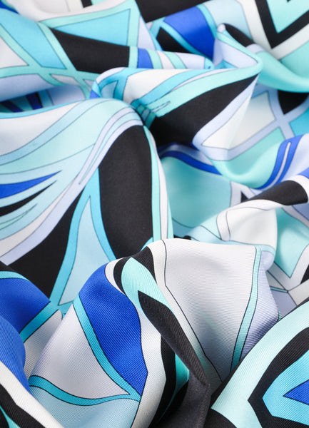 Multicolor Blue and Black Printed Silk Scarf