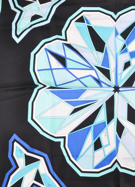 Multicolor Blue and Black Printed Silk Scarf