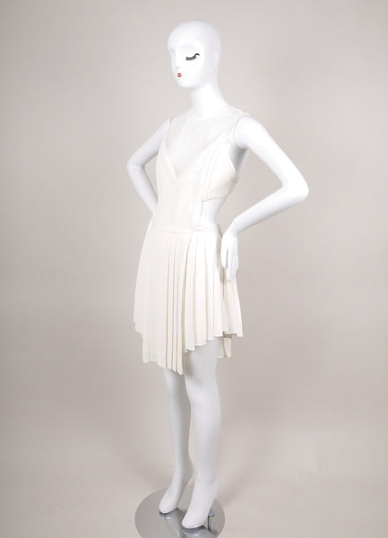 New With Tags Cream Sleeveless Dress With Waist Cut Out and Pleated Skirt