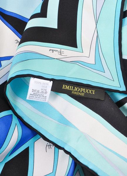 Multicolor Blue and Black Printed Silk Scarf