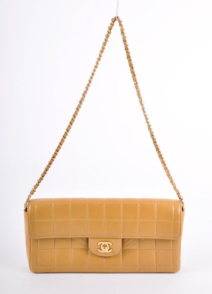 Tan Lambskin Leather Quilted Turnlock "CC" Chain Shoulder Bag