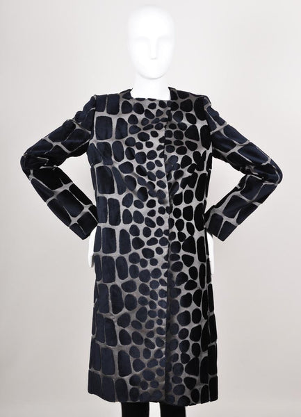 New With Tags Navy and Grey Printed Velvet Coat