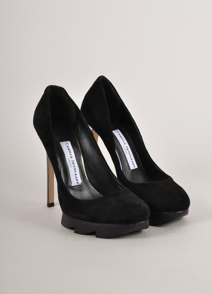 Black Suede Metallic Mirror Stiletto Pumps