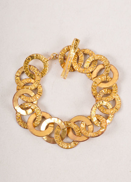 Gold Toned Chain Link Etched Bracelet