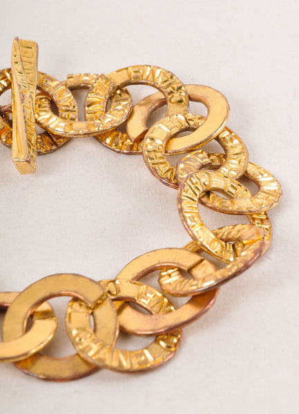 Gold Toned Chain Link Etched Bracelet