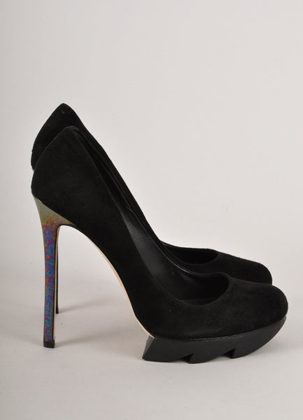 Black Suede Metallic Mirror Stiletto Pumps