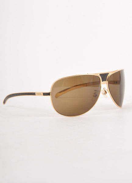 Gold Aviator Sunglasses With Black Textured Panels