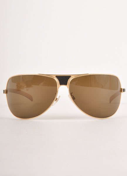 Gold Aviator Sunglasses With Black Textured Panels