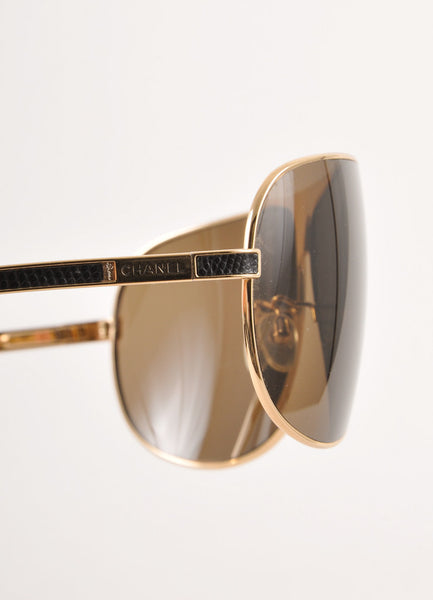 Gold Aviator Sunglasses With Black Textured Panels