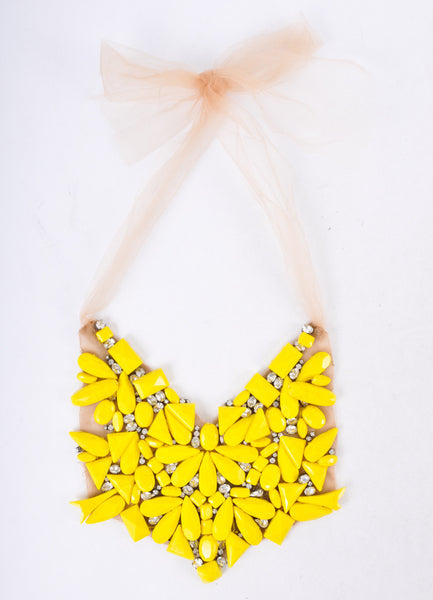 New With Tags Yellow Rhinestone Mesh Bib Necklace