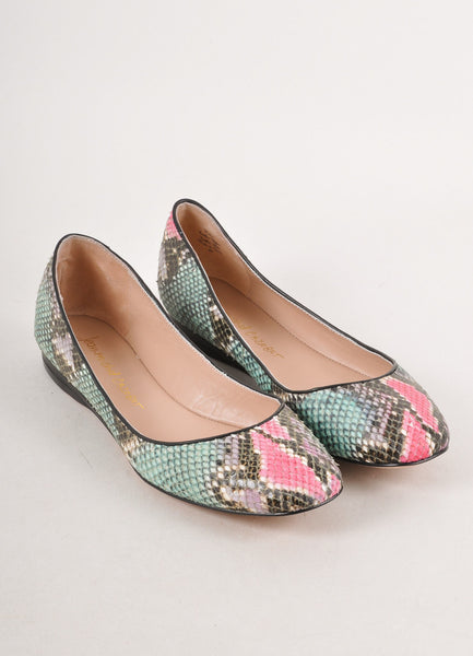 Teal, Black, and Pink Snakeskin Leather Flats