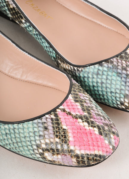 Teal, Black, and Pink Snakeskin Leather Flats