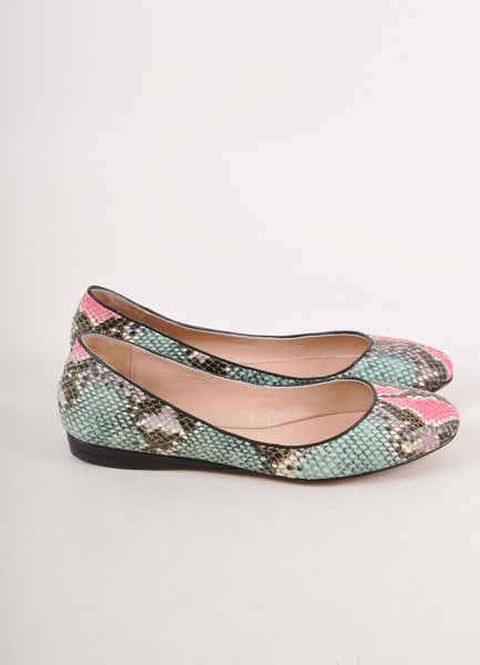 Teal, Black, and Pink Snakeskin Leather Flats