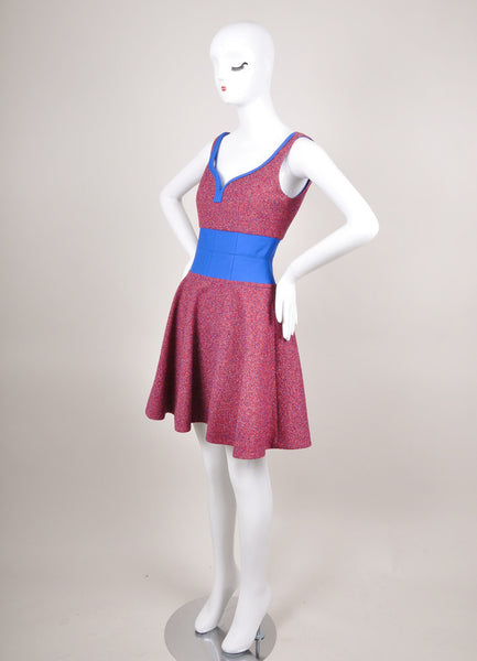 New With Tags Red and Blue Flecked Tweed Sleeveless Sweetheart Dress