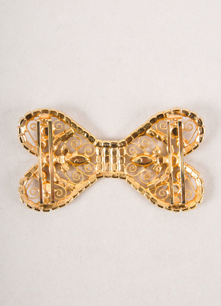 Gold Toned, Blue, and Clear Rhinestone Embellished Bow Belt Buckle