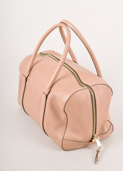 Taupe Leather "Madeleine" Duffel Bag