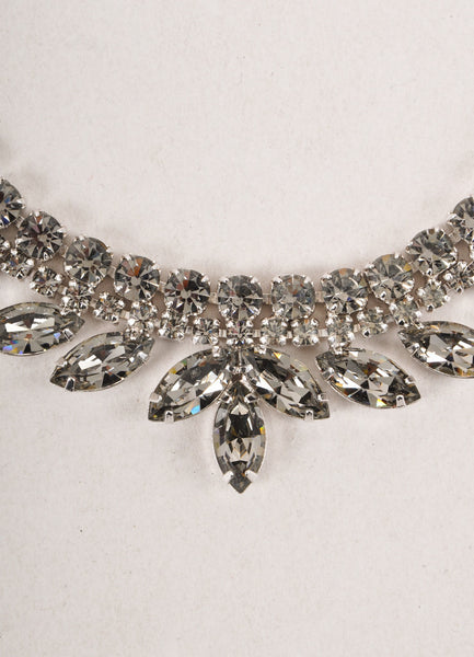 Grey and Silver Toned Crystal Rhinestone Embellished Evening Necklace