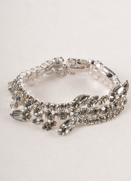 Grey and Silver Toned Crystal Rhinestone Embellished Evening Bracelet