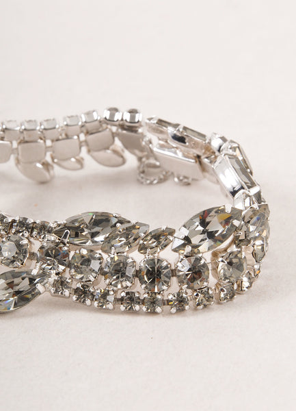 Grey and Silver Toned Crystal Rhinestone Embellished Evening Bracelet