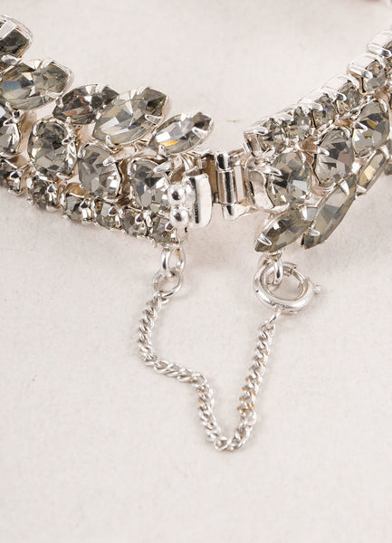 Grey and Silver Toned Crystal Rhinestone Embellished Evening Bracelet