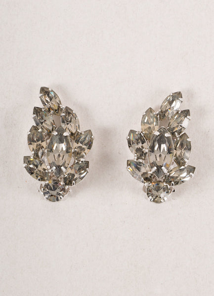 Grey and Silver Toned Crystal Rhinestone Embellished Evening Earrings